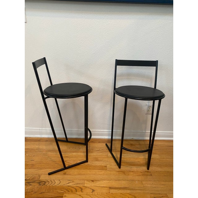 Mid-Century Modern Emilio Nanni Fly Line Postmodern “Musmé” Counter Height Stools - A Pair For Sale - Image 3 of 10
