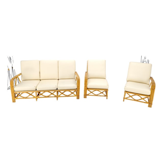 Ficks Reed Mid Century 3 Pieces Rattan Bamboo Sofa Chairs Set c1960s MINT For Sale