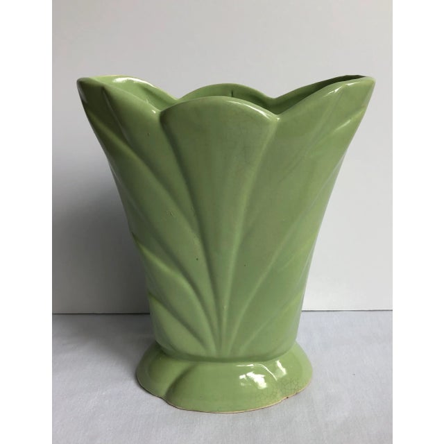 Mid-Century Modern Vintage Green Pottery Vase and Stand - 2 Pieces For Sale - Image 3 of 8