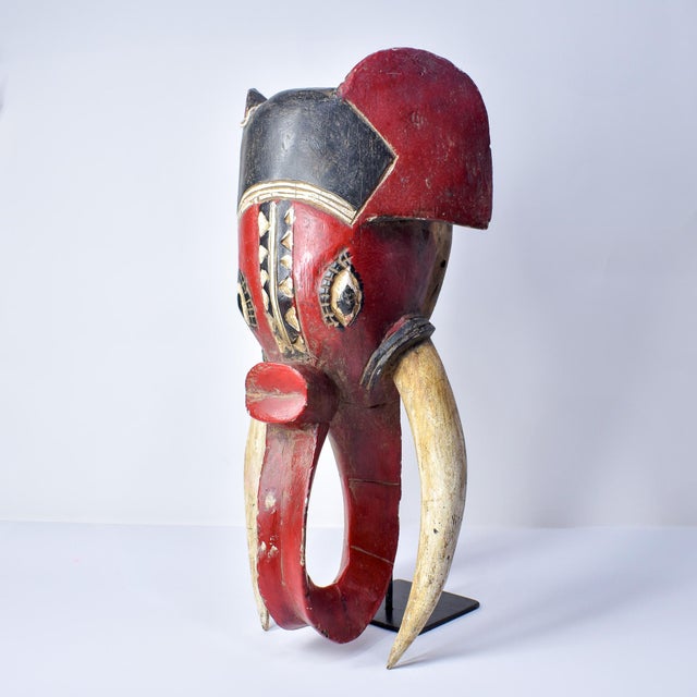 African Antique Red Elephant Mask Cote d'Ivoire For Sale - Image 16 of 17