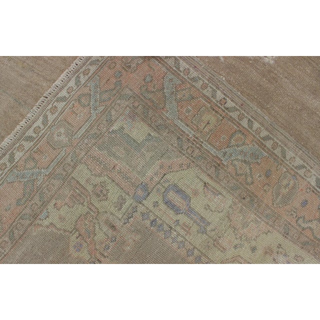 Taupe Vintage Turkish Oushak Rug With Taupe, Coral, Blue and Soft Green Tones For Sale - Image 8 of 9