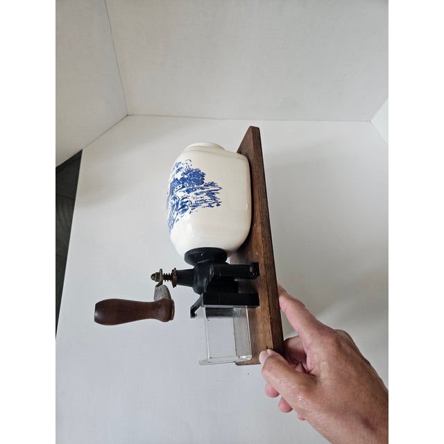 Antique White Charming Vintage Wall Mounted Manual Delft Blue Coffee Grinder for Your Country Kitchen For Sale - Image 8 of 9
