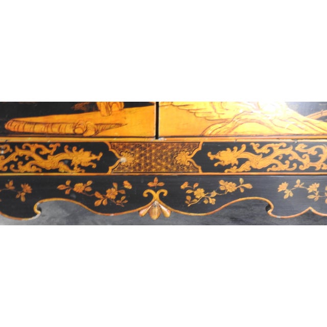 Chinoiserie 20th Century Black Lacquered Cabinet With Enameled Pulls For Sale - Image 3 of 11