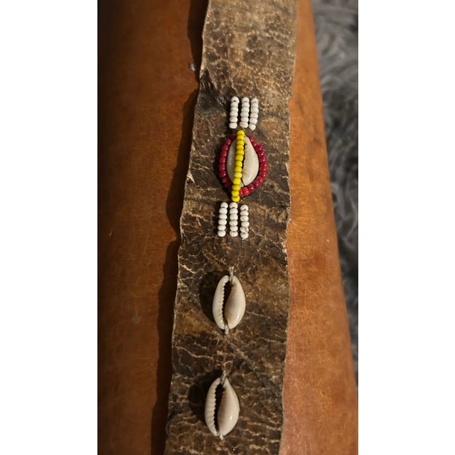 Contemporary Authentic Handcrafted Kenyan Maasai Milk Gourd – Vintage Woven Leather & Cowrie Shell Tribal Art For Sale - Image 3 of 7