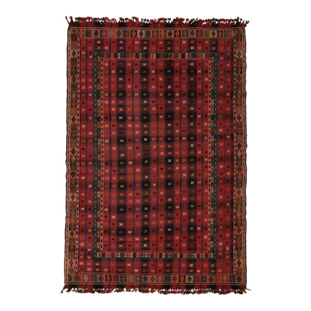 Antique Verneh Kilim Rug in Red, Black & Blue Geometric Pattern For Sale