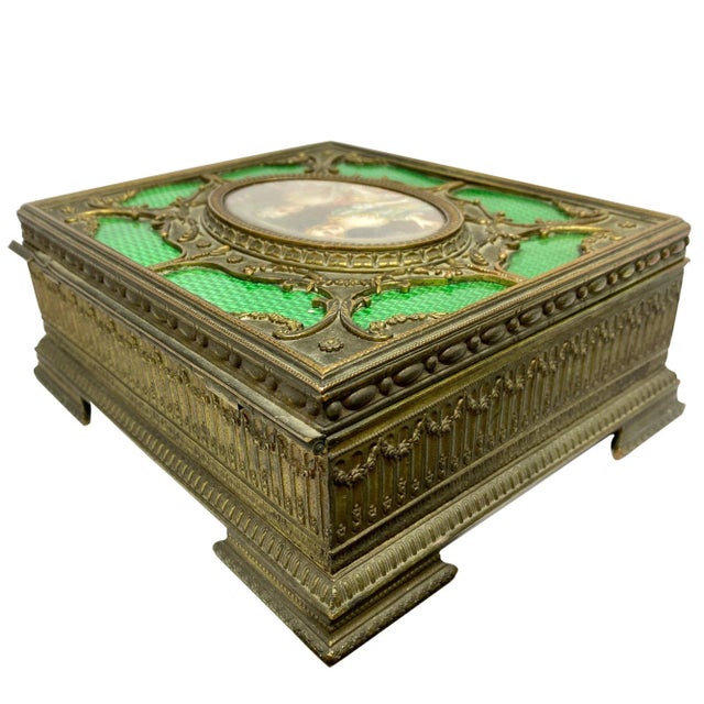 French French Bronze & Enamel Jewel Box With Miniature Portrait Painting For Sale - Image 3 of 7