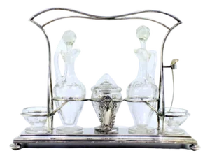 Cruet Set with Silver Structure and Monogrammed Cards, Set of 2