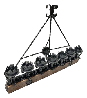 Spanish Revival Wrought Iron 7-Light Wood Beam Grand Wall Sconce