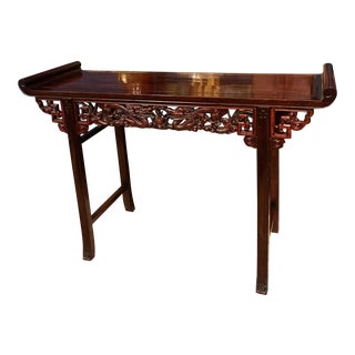 Hand Carved Chinoiserie Rosewood Altar Console Table For Sale