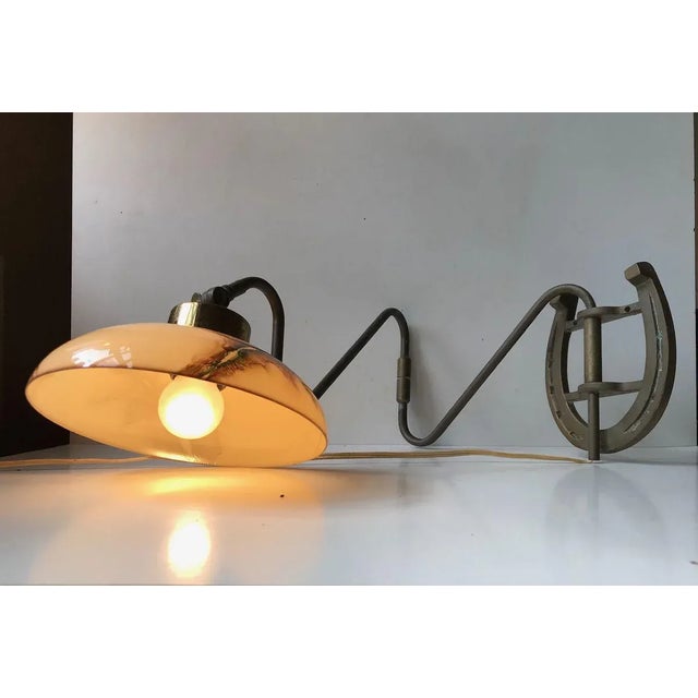Scandinavian Modern Brass Swing Arm Sconce with Horseshoe, 1950s For Sale - Image 4 of 13