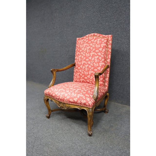French Louis XV Style Open Armchair With Carved Wood Frame Time Period: For Sale - Image 4 of 12
