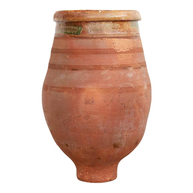 Large Mediterranean Terracotta Glazed Rim Floor Vase For Sale