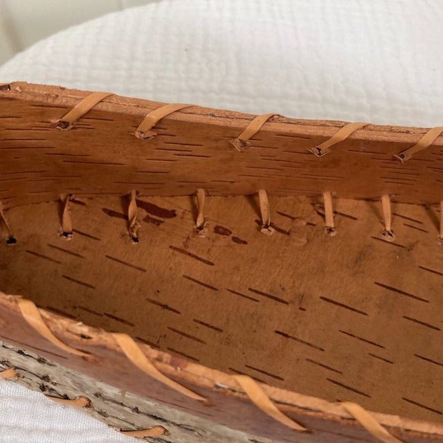Wood Vintage Rustic Handmade Birch Bark Canoe Model - Folk Art Basket For Sale - Image 7 of 10