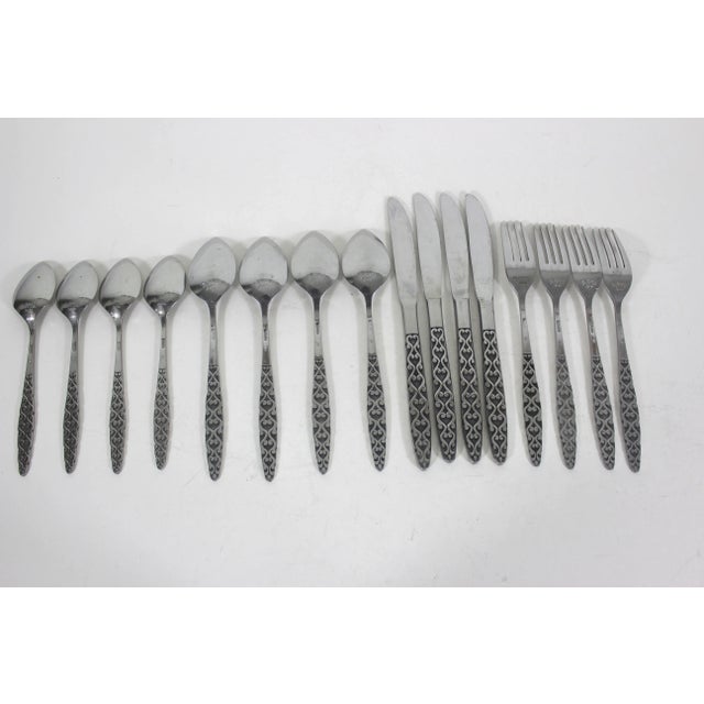 1960s 1960s Malta Japanese Mid Century Modern 4 Piece Setting for 4 Stainless Steel Black Detail Matching MCM Spoons Forks Knives 16 Pieces For Sale - Image 5 of 10