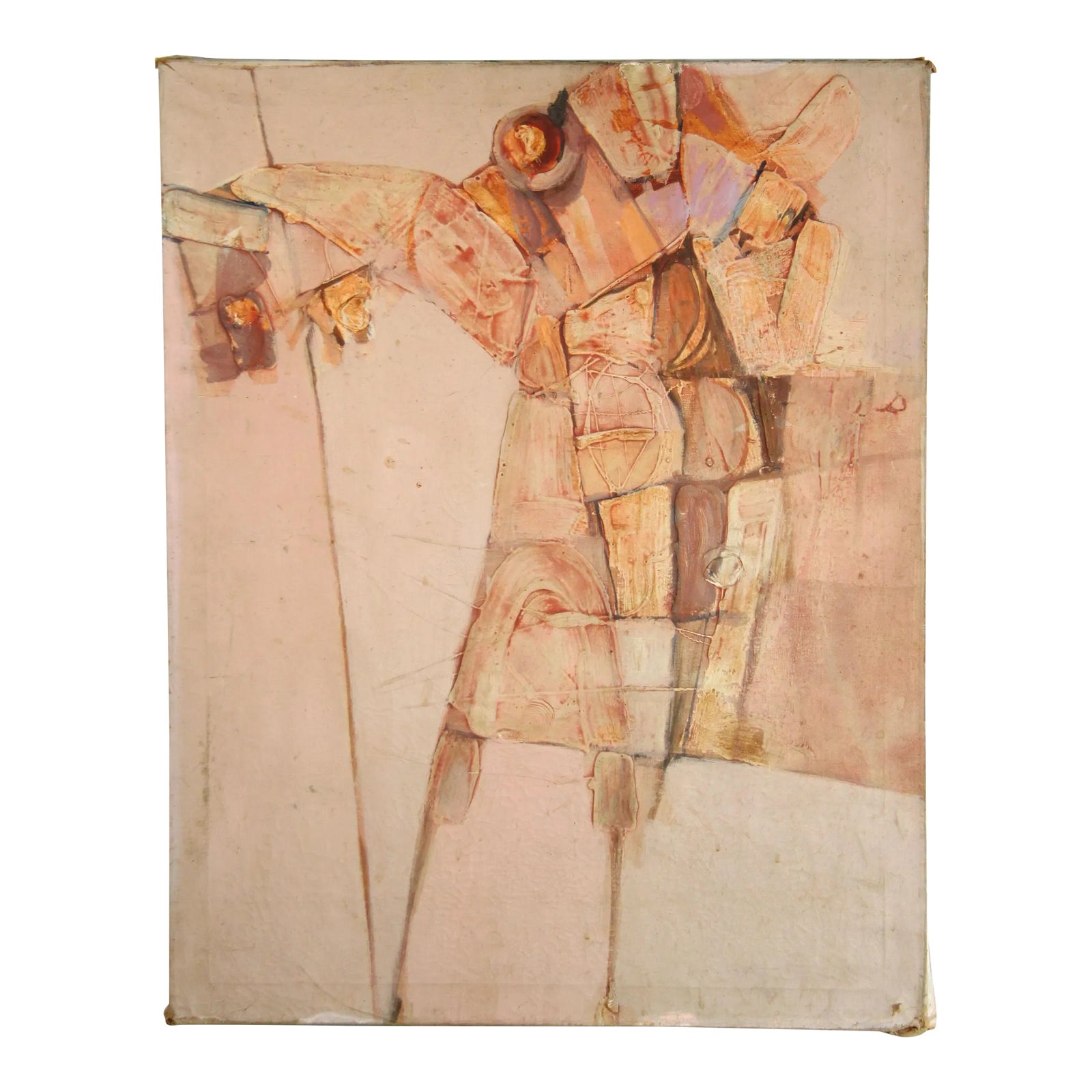 1960's Abstract Expressionist Horse & Rider Acrylic Canvas Painting