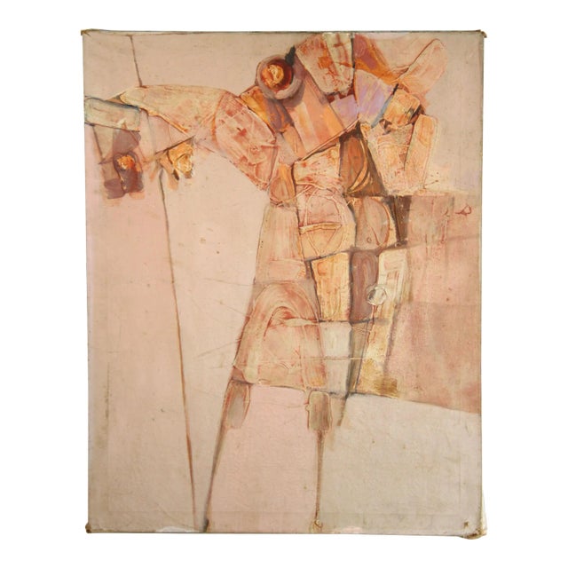 1960's Abstract Expressionist Horse & Rider Acrylic Canvas Painting For Sale