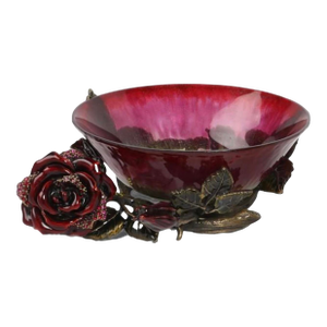 Jay Strongwater Red Glass & Jeweled Enamel Flower Bowl