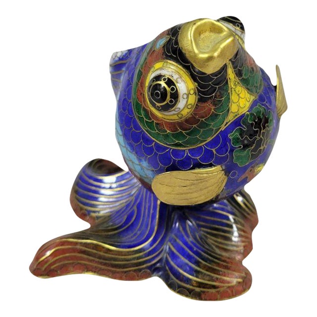Vintage Blue With Gold Gilt Cloisonne Coy Fish Figurine For Sale