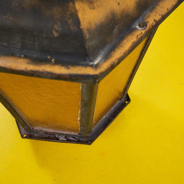 Antique Lantern in Iron and Amber Glass For Sale - Image 5 of 6