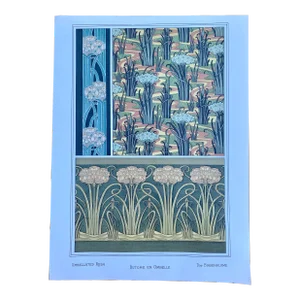 Art Nouveau Botanical Illustration Marsh Rush Reed Art Deco