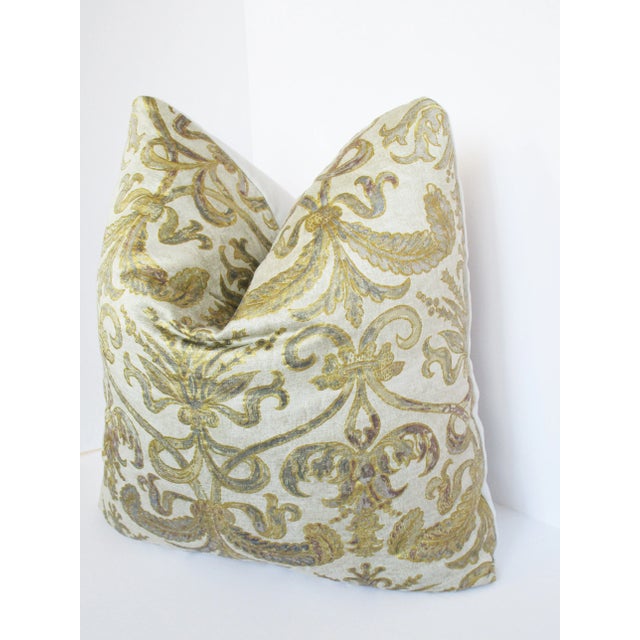 Rococo Early 20th C. Fortuny Carnavalet Style Pillow /Velvet Back 22" X 22"/Feather Down For Sale - Image 3 of 5