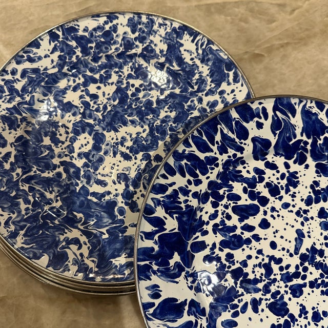 1980s Sponge-Ware Tin Plates Chargers, Set of 6 For Sale - Image 5 of 6