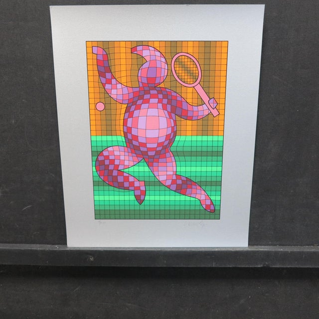 Vintage Victor Vasarely Tennis LTD Serigraph, Hand Signed Op Art For Sale In Denver - Image 6 of 8