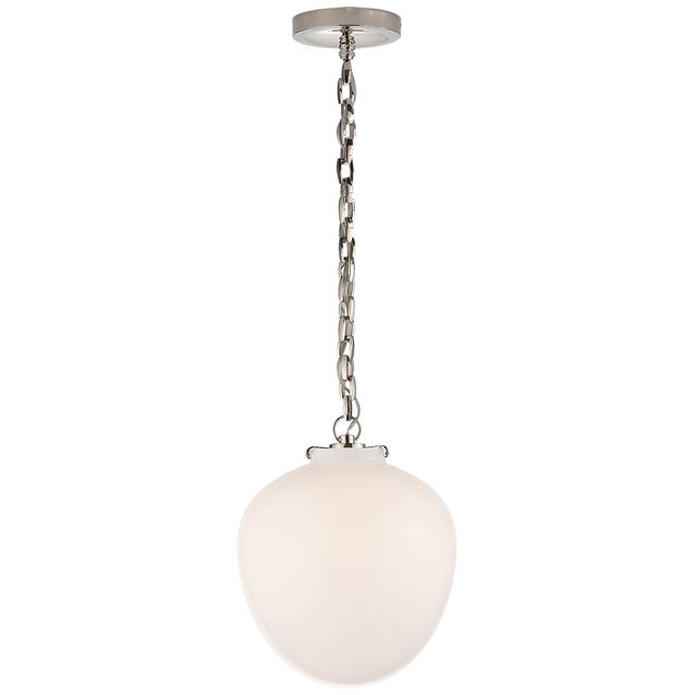 Transitional Thomas O'Brien for Visual Comfort Signature Katie Acorn Pendant in Polished Nickel with White Glass For Sale - Image 3 of 4