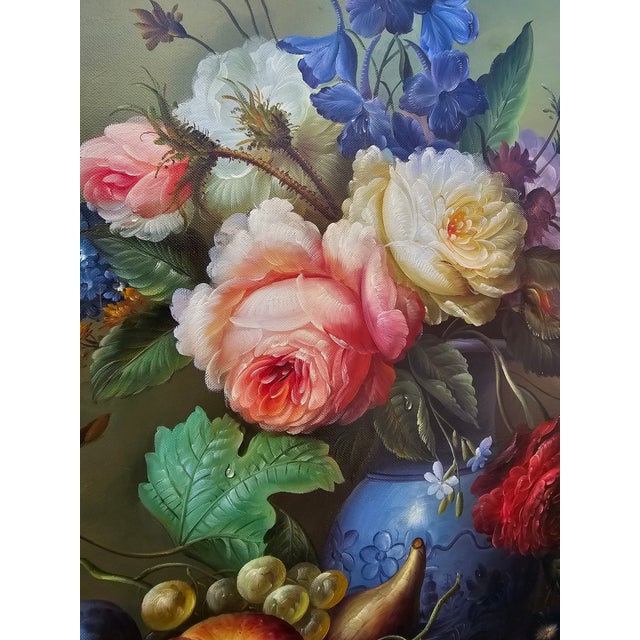 Large Ron Benson Signed Still Life Oil Painting - Floral & Fruit - Ornate Gilt Frame 40×40 For Sale In Chicago - Image 6 of 9