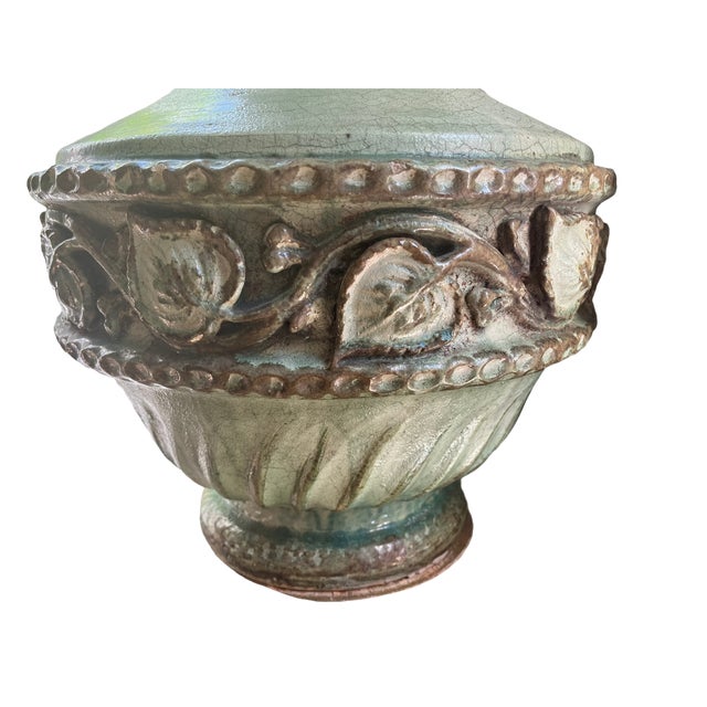 Pair of Late 20th Century French Glazed Ceramic Flaming Urns on Stand For Sale - Image 11 of 12