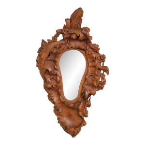 19th Century French Black Forest Carved Walnut Wall Mirror With Foliage Motifs