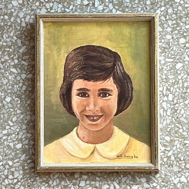 Mid 20th Century Vintage Boho Original Oil Portrait on Board For Sale - Image 5 of 5