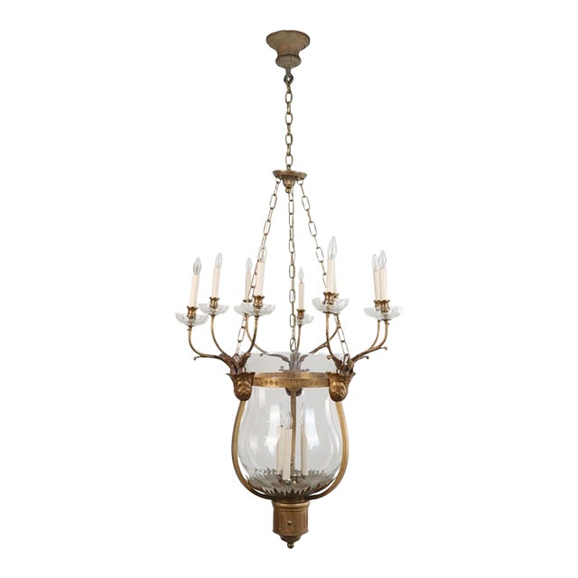 Early 20th Century The Plaza Hotel Bronze Glass Bell Jar Ceiling Light For Sale