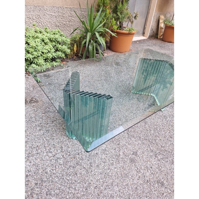 Coffee Table with Glass Slat Legs and Bevelled Fiam Glass Top, 1980s For Sale - Image 4 of 5