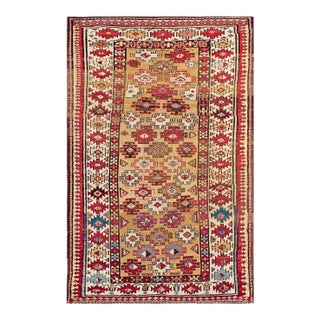Small Scatter Size Light Yellow Color Antique Tribal Geometric Wool Pile Caucasian Chi Chi Rug For Sale