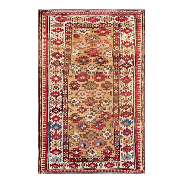 Small Scatter Size Light Yellow Color Antique Tribal Geometric Wool Pile Caucasian Chi Chi Rug For Sale