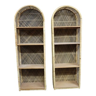 Mid Century Wicker Etageres/Pair For Sale