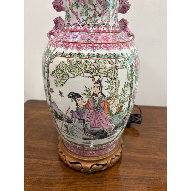 Mid 20th Century Famille Rose Chinese Export Lamp For Sale - Image 4 of 6