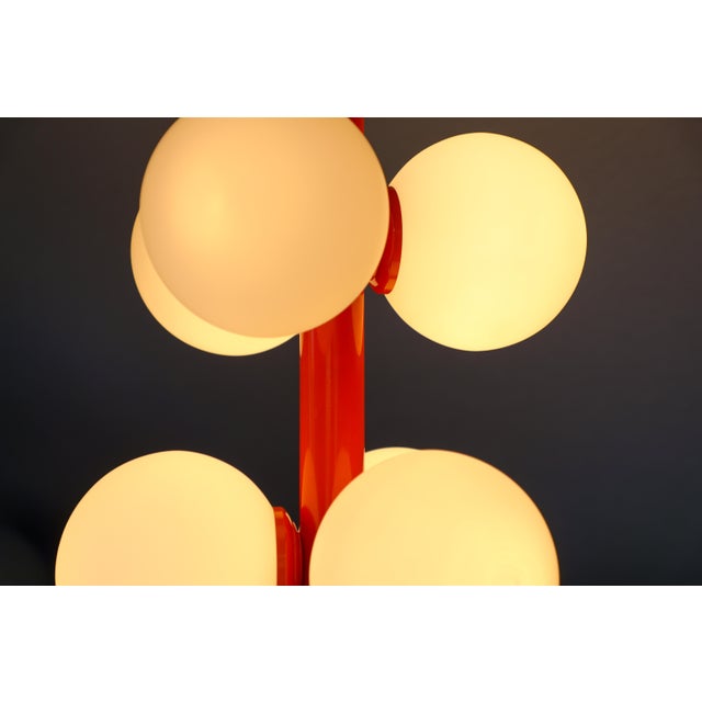 Atomic Sputnik Pendant Light with Orange Rod and White Opaline Globes from Kaiser-Leuchten, 1970s For Sale - Image 4 of 18