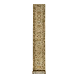 2010s Light Gray, Tribal Medallions, Pure Wool Hand Knotted Karajeh Design Oriental Runner Rug