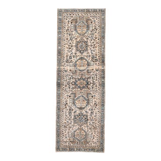 Vintage Turkish Oushak Handmade Wool Cotton Beige Runner Rug For Sale