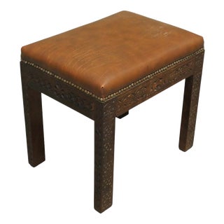 Carved Upholstered Tan Window Stool, 1930 For Sale