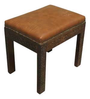 Carved Upholstered Tan Window Stool, 1930