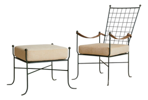 Italian Verdigris Iron Armchair with Ottoman, 1950s