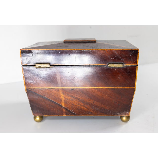 19th Century English Regency Sarcophagus Form Tea Caddy Box in Mahogany Veneer For Sale - Image 4 of 12
