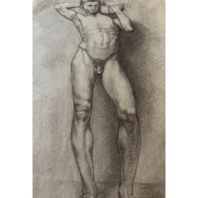 Modern Carl H. Berberich, Male Nude with Box on Shoulder, Pencil on Paper For Sale - Image 3 of 10