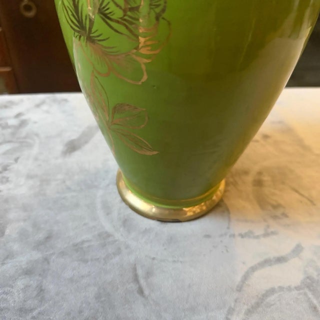 1950s Mid-Century Modern Apple Green and Gold Ceramic Vase From Sesto Fiorentino For Sale - Image 11 of 12
