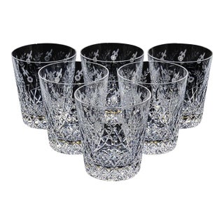 Vintage Yugoslavian Rogaska "Gallia" Cut & Etched Crystal Flared Double Old Fashioned Rocks Glasses - Set of 6 For Sale