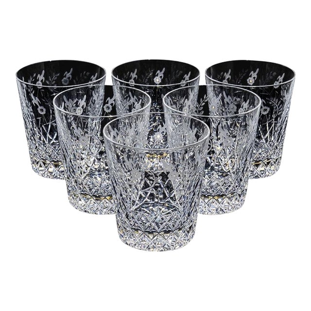 Vintage Yugoslavian Rogaska "Gallia" Cut & Etched Crystal Flared Double Old Fashioned Rocks Glasses - Set of 6 For Sale
