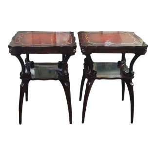 Pair 1940s Red Leather Top Side Table For Sale